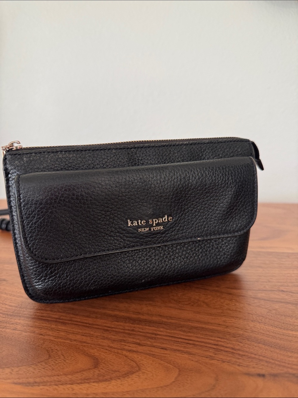 kate spade Black Pebbled Leather Crossbody Wallet Bag